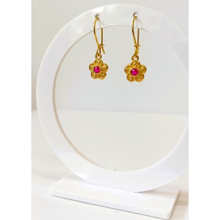 Ασημένια επίχρυσα βυζαντινά κρεμαστά σκουλαρίκια με ζιργκον (SE119)